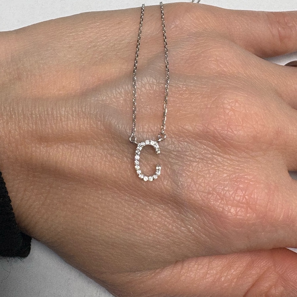 Suzy Levian Elegant Sterling Silver White Topaz Initial C Necklace